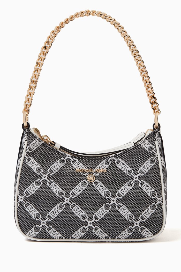

Small Jet Set Charm Chain Pouchette Bag in Jacquard, Black