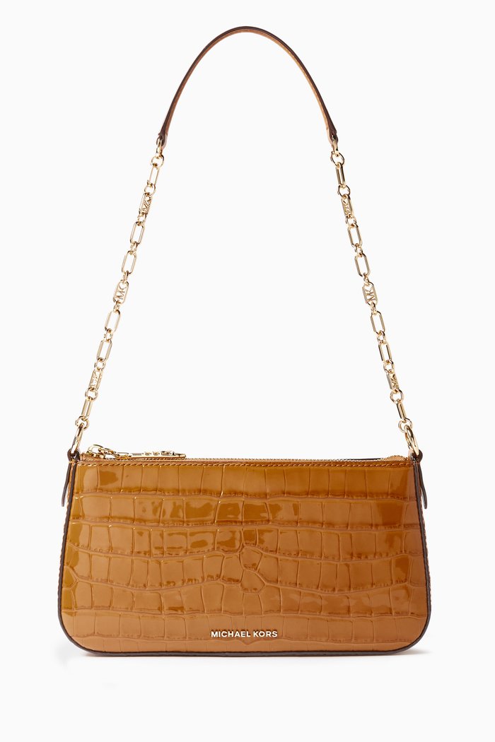

Medium Empire Chain-link Pochette Bag in Croc-embossed Leather, Brown