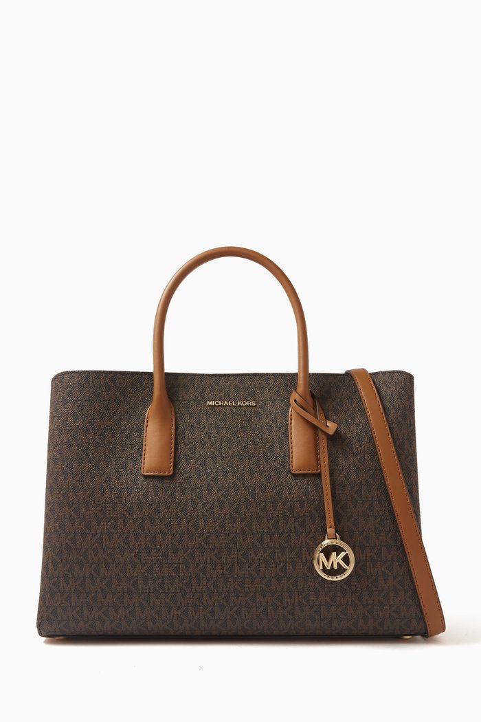 

Large Ruthie Signature Logo Satchel Bag in Canvas, Brown