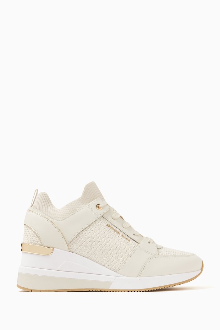 

Georgie Wedge Sneakers in Knit & Leather, Neutral