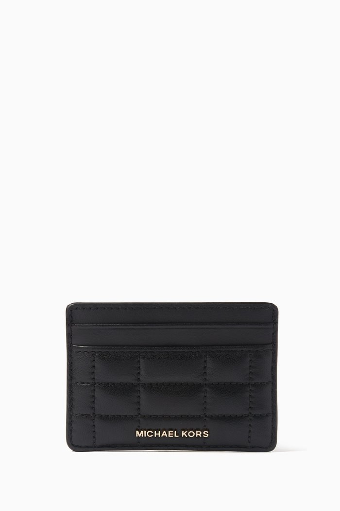 

Quilted Logo Card Case in Leather, Black