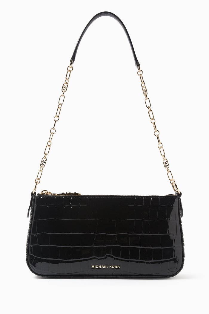 

Medium Empire Chain-link Pochette Bag in Croc-embossed Leather, Black