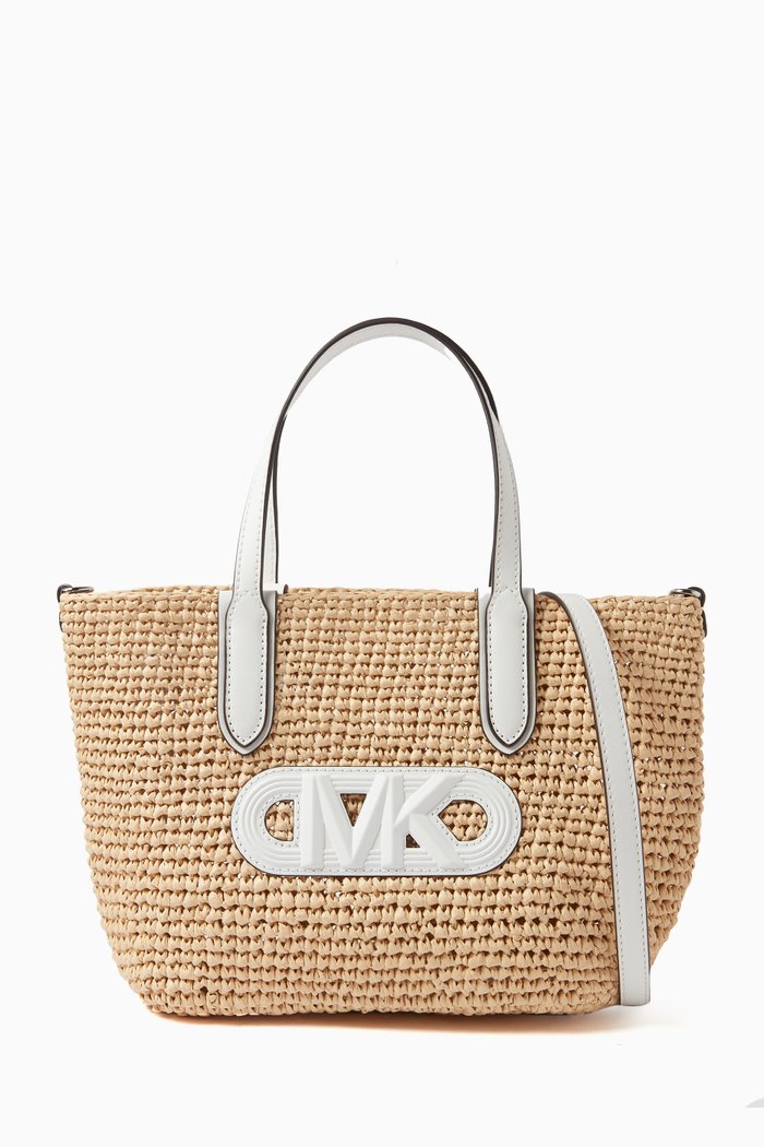 

Eliza Extra-Small Empire Tote Bag in Raffia, Neutral