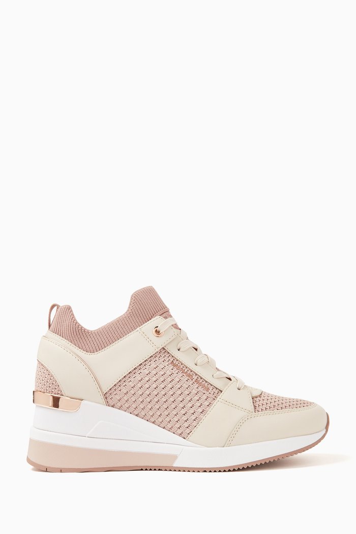 

Georgie Wedge Sneakers in Knit & Leather, Pink
