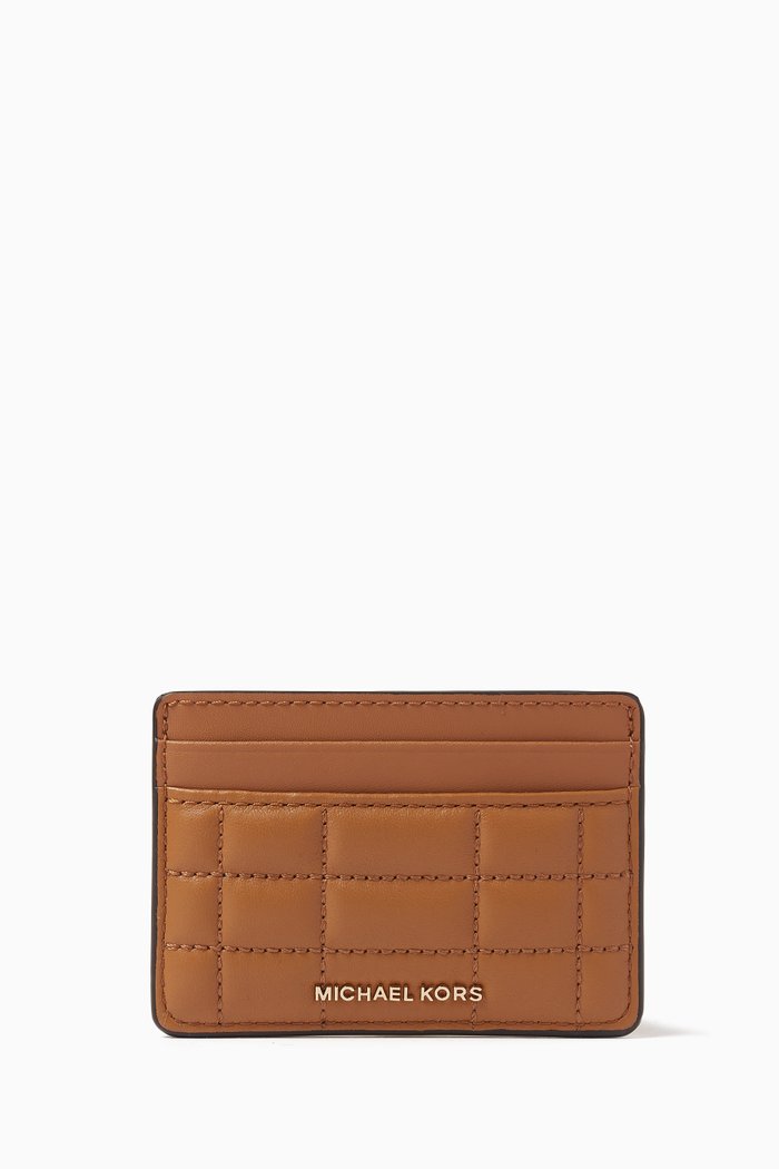 

Quilted Logo Card Case in Leather, Brown