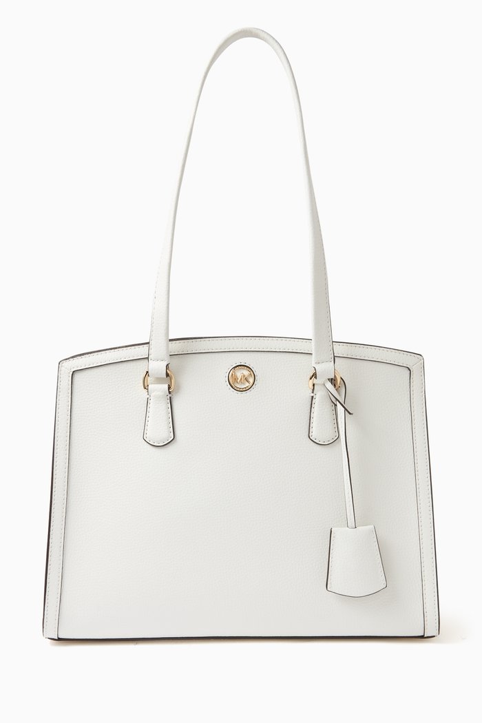 

Medium Chantal Zip Messenger Bag in Leather, White
