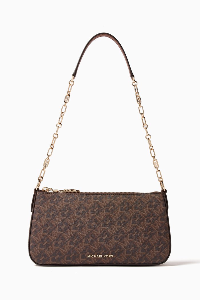 

Medium Empire Chain Pochette Bag in Logo Canvas, Brown
