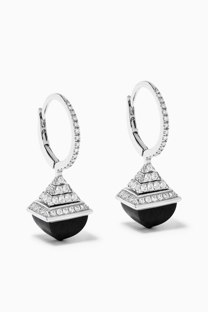 

Cleo Mini Rev Diamond & Black Onyx Drop Earrings in 18kt White Gold, Silver