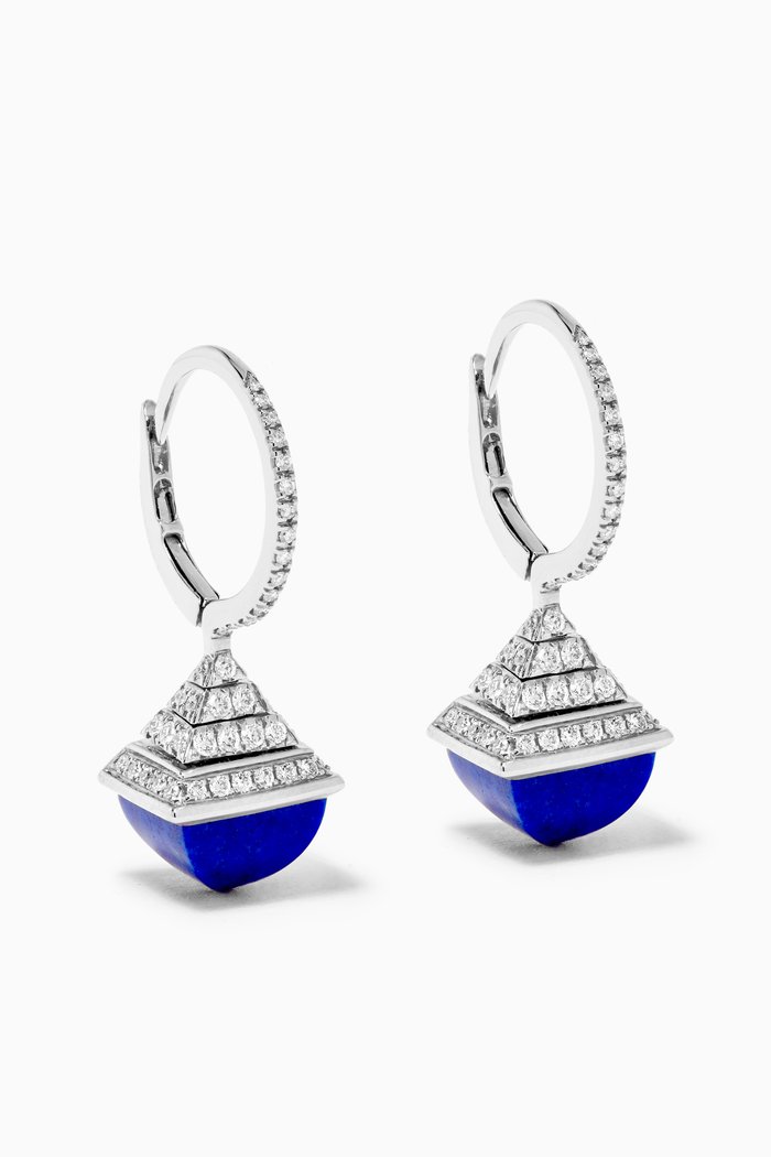 

Cleo Mini Rev Diamond & Lapis Lazuli Drop Earrings in 18kt White Gold, Silver