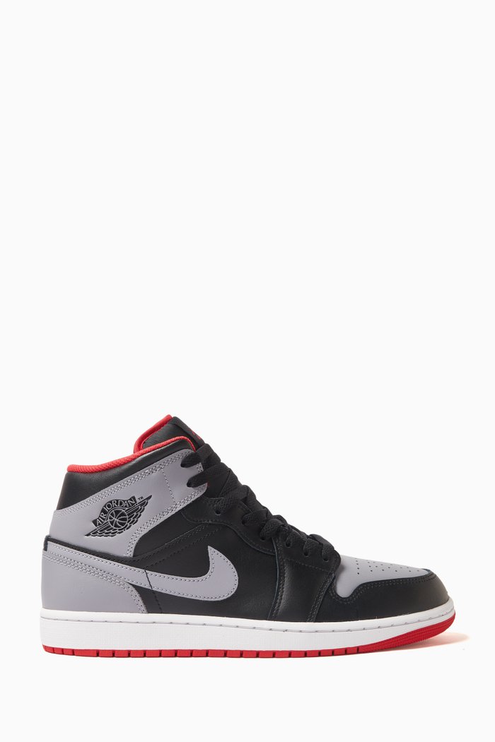 

Air Jordan 1 Mid Sneakers in Smooth Leather, Black