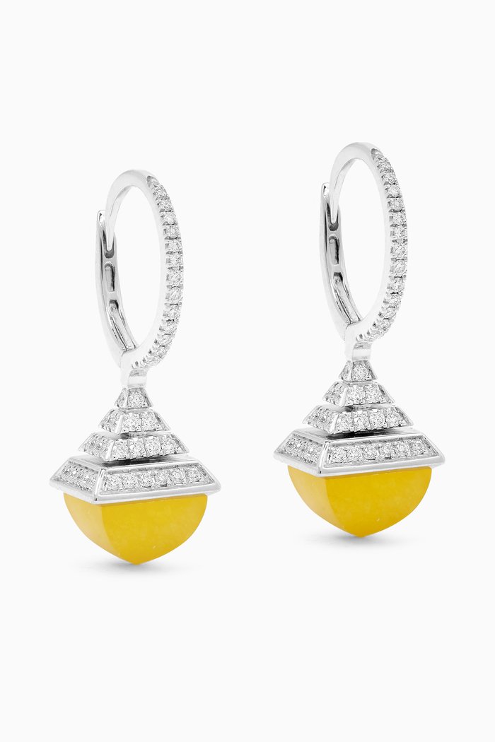 

Cleo Mini Rev Diamond & Yellow Quartz Drop Earrings in 18kt White Gold, Silver