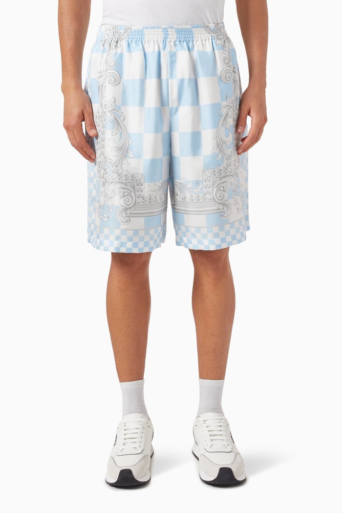 

Medusa Checkerboard-print Shorts in Silk, Blue
