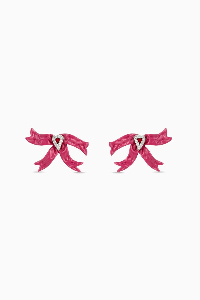 

Solange Crystal Bow Studs in Recycled Silver, Pink