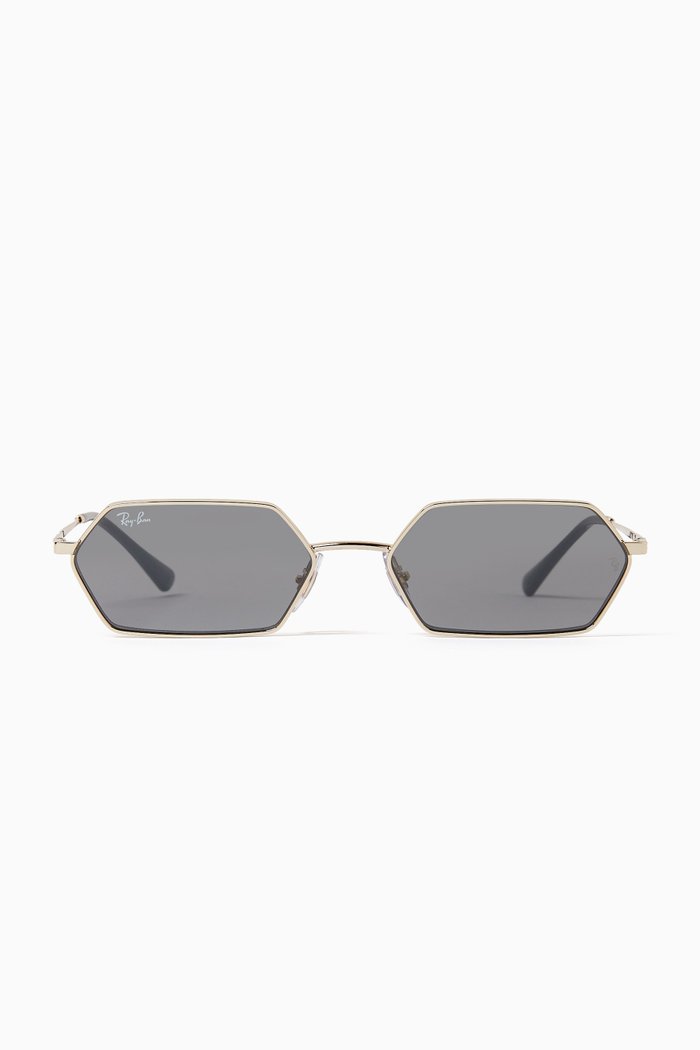 Hexagonal Frame Sunglasses in Metal, Gold