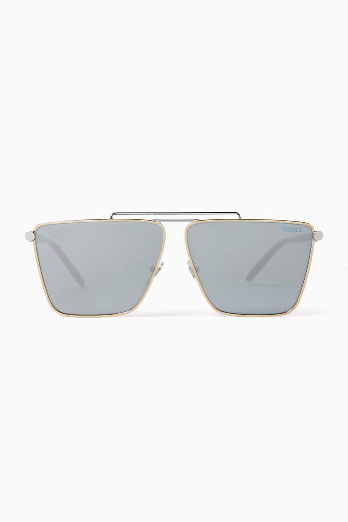 

Greca Square Sunglasses in Metal, Silver