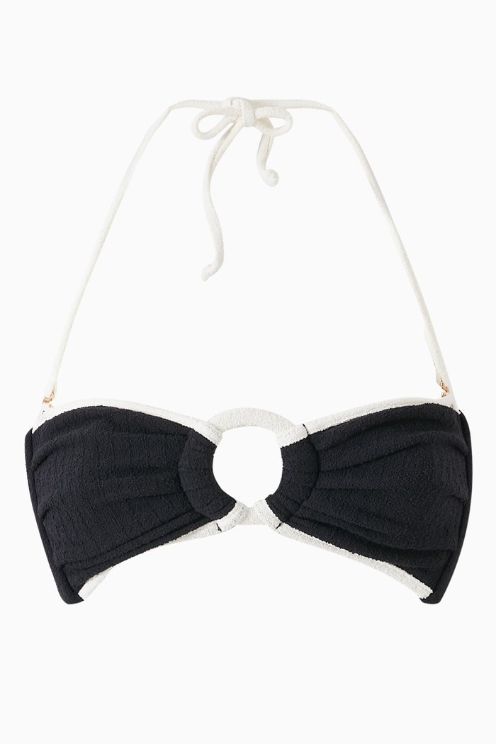 Tori Ties Bandeau Bikini Top in Terrycloth, Black
