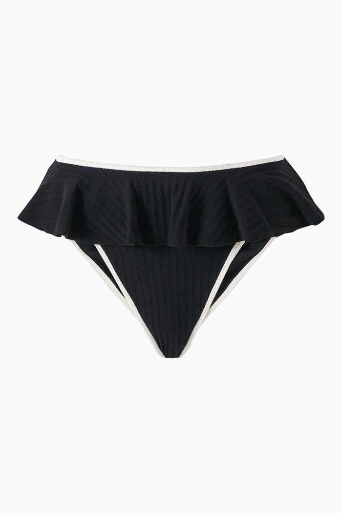 

Tamarindo Ruffle Bikini Briefs in Terrycloth, Black