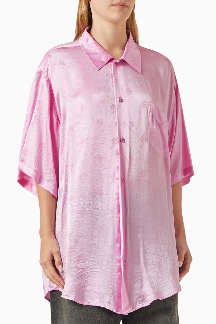 

BB Classic Monogram Minimal Shirt in Silk-jacquard, Pink