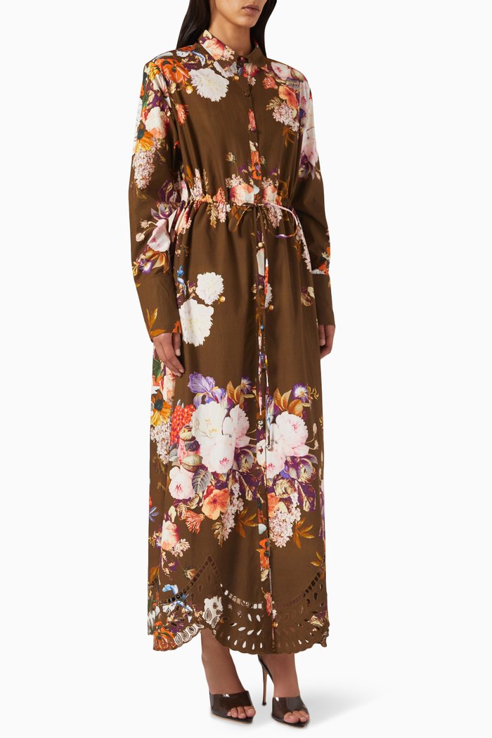 Tani Printed Shirt Dess in Poplin, Brown