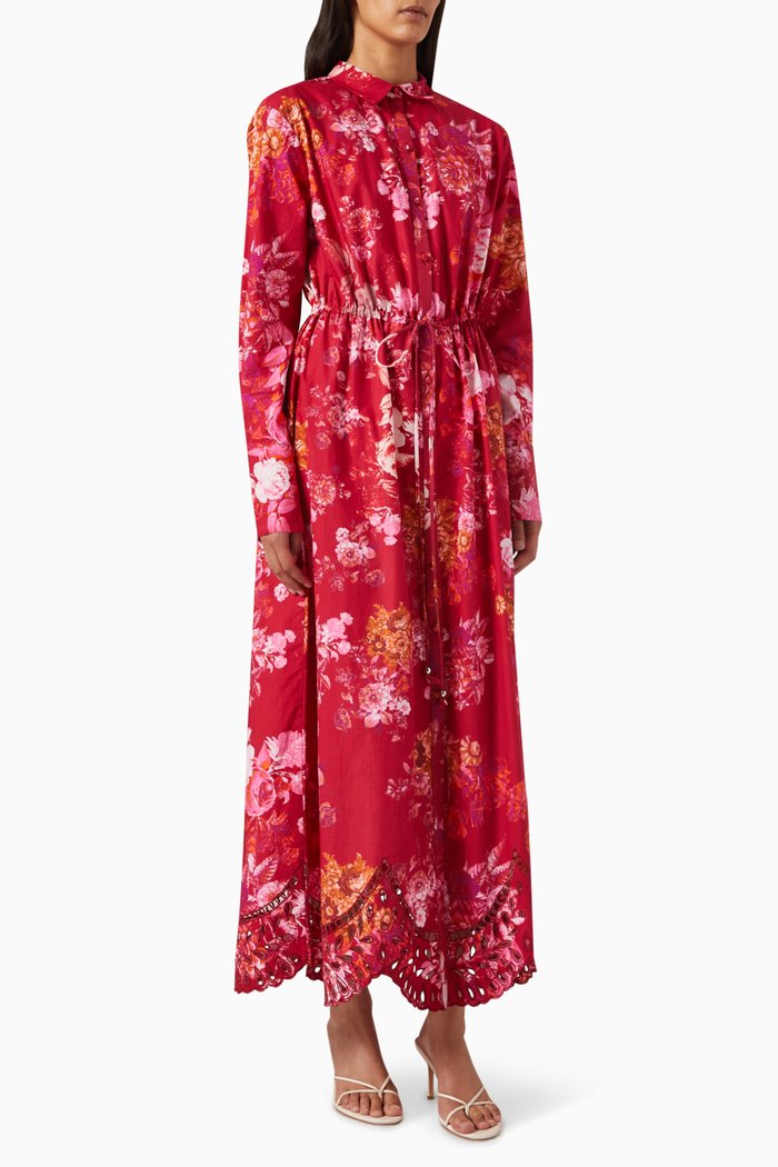 

Keya Printed Shirt Dess in Poplin, Red