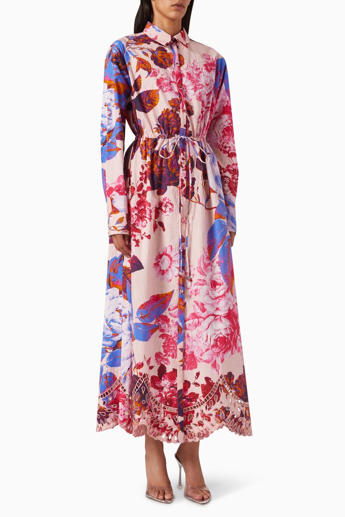 

Dea Maxi Shirt Dress in Poplin, Pink