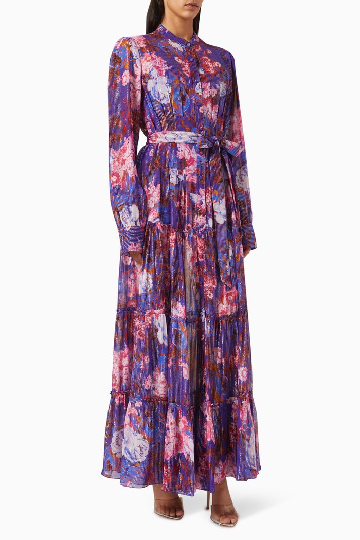 

Eisa Printed Maxi Dress in Viscose Georgette, Blue