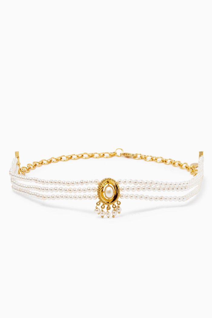 Ramadan Exclusive Ravi 2.0 Pearl Choker in 24kt Gold-plated Brass, White