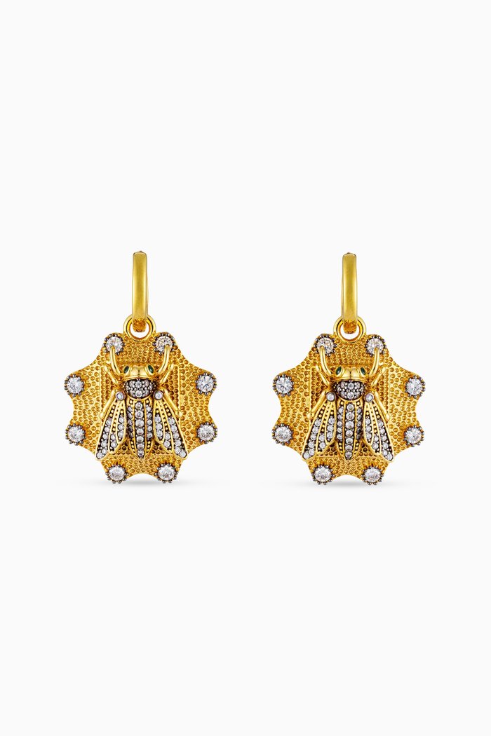 

Baby Bee Shield Earrings in 24kt Gold-plated Bronze, Yellow