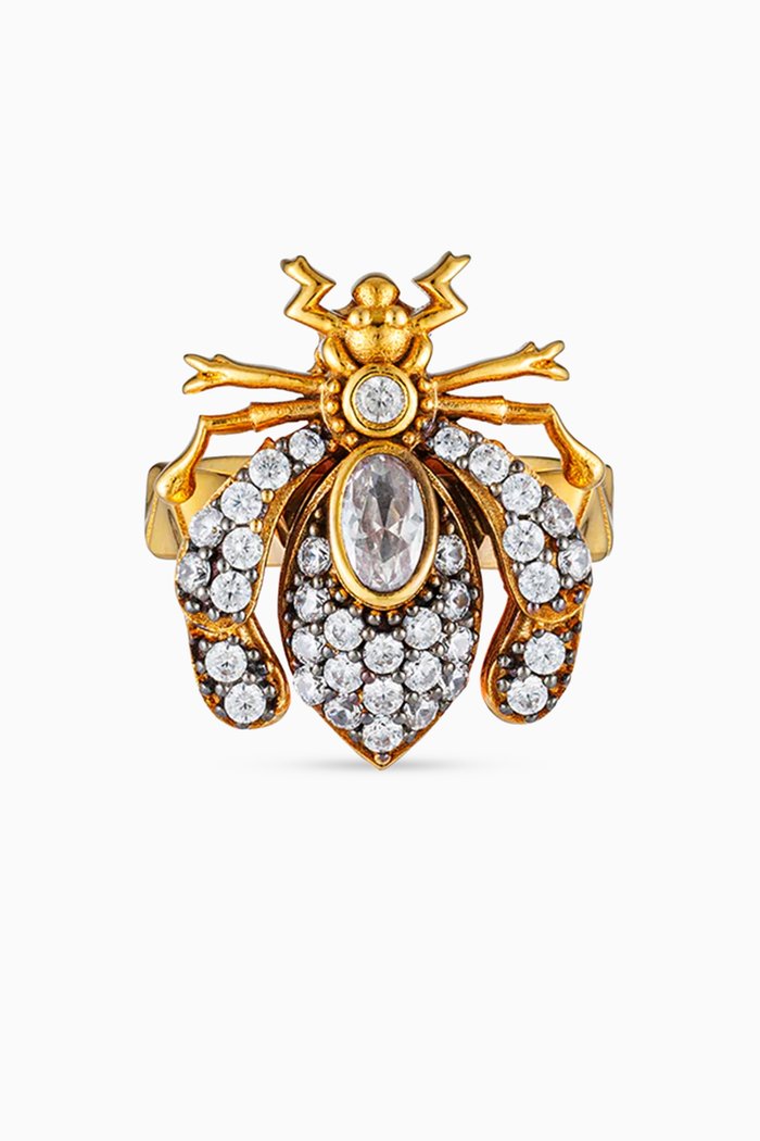 Bee Pinky Ring in 24kt Gold-plated Bronze, Yellow