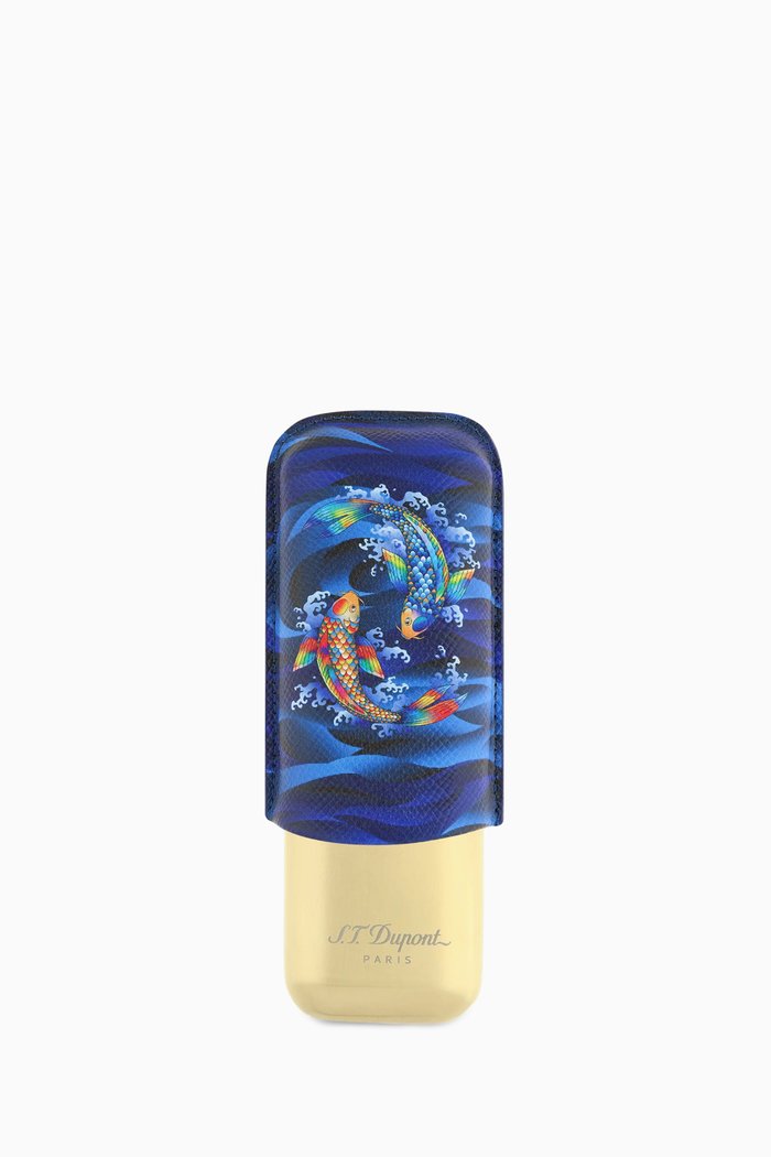 

Koi Fish Dual Cigar Case in Metal, Blue