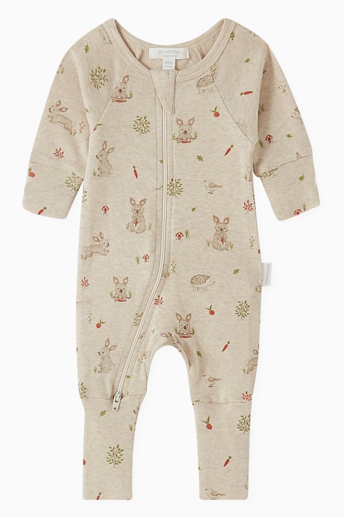 

Bunny Printed Pyjama in Organic Cotton, Neutral