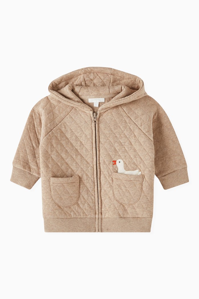 

Quilted Hoodie in Organic Cotton-blend, Brown