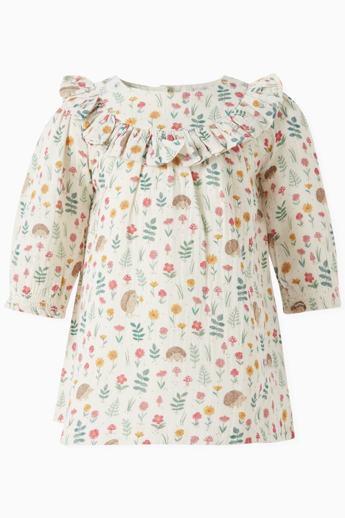 

Hedgehog Ruffle Dress in Organic Cotton, Multicolour