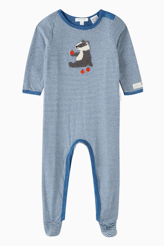 

Badger Mini Stripe Growsuit in Organic Cotton-blend, Blue