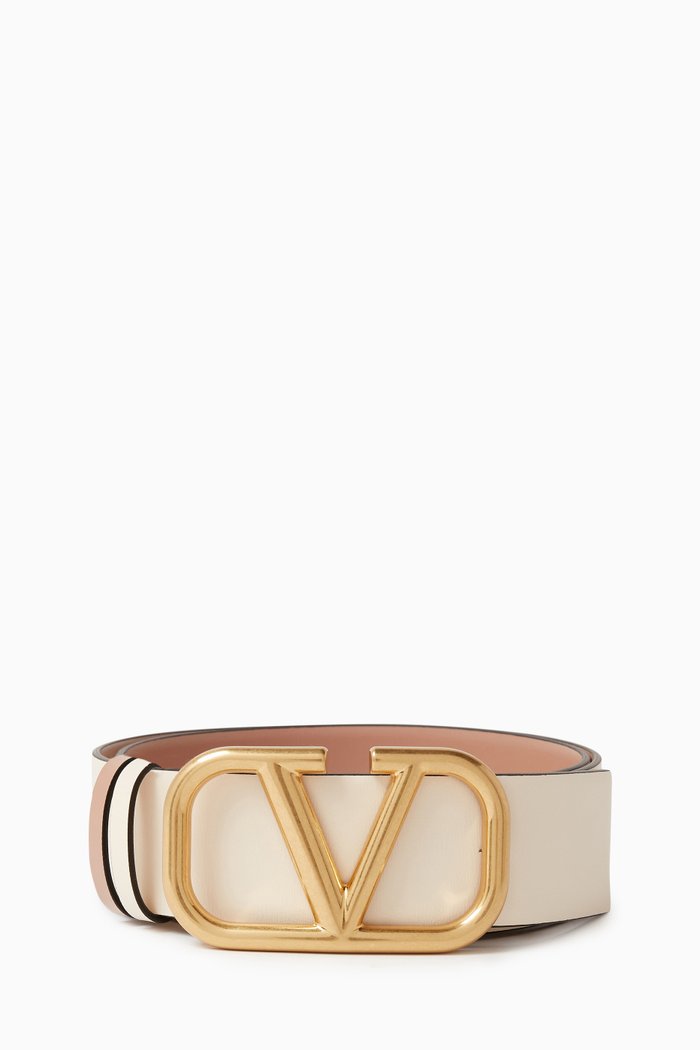 

Valentino Garavani VLOGO Reversible Belt in Leather, 40mm, White