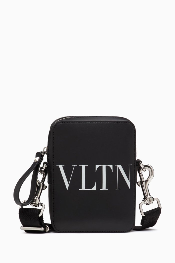 

Valentino Garavani Logo Crossbody Bag in Calf Leather, Black