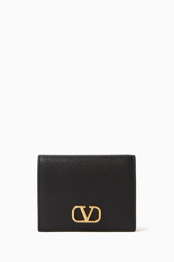 Valentino Garavani Vlogo Compact Wallet in Leather, Black