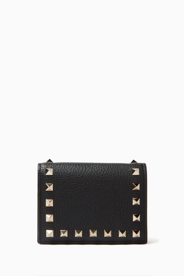 

Valentino Garavani Small Rockstud Wallet in Leather, Black