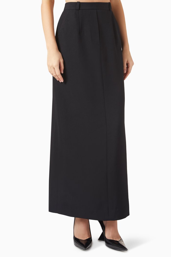 

Noura Tailored Maxi Skirt in Twill Crepe, Black