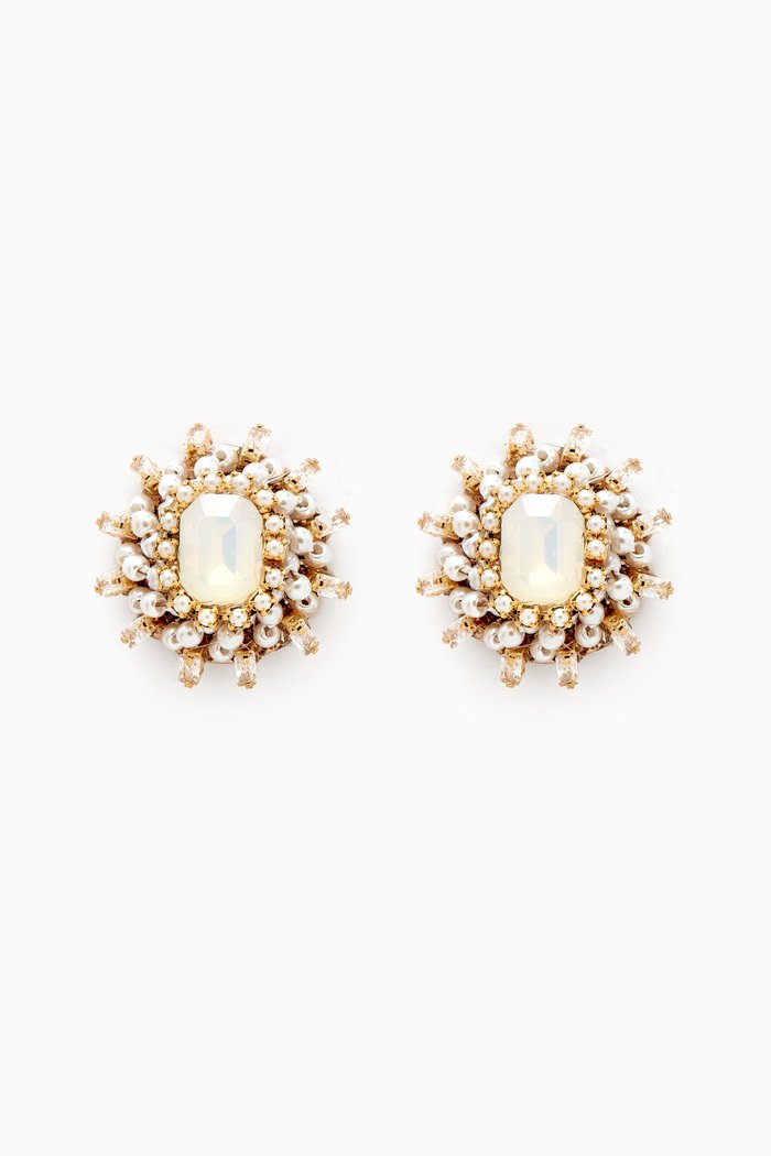 

Pearl & Emerald-cut Crystal Earrings in Gold-plated Brass, White