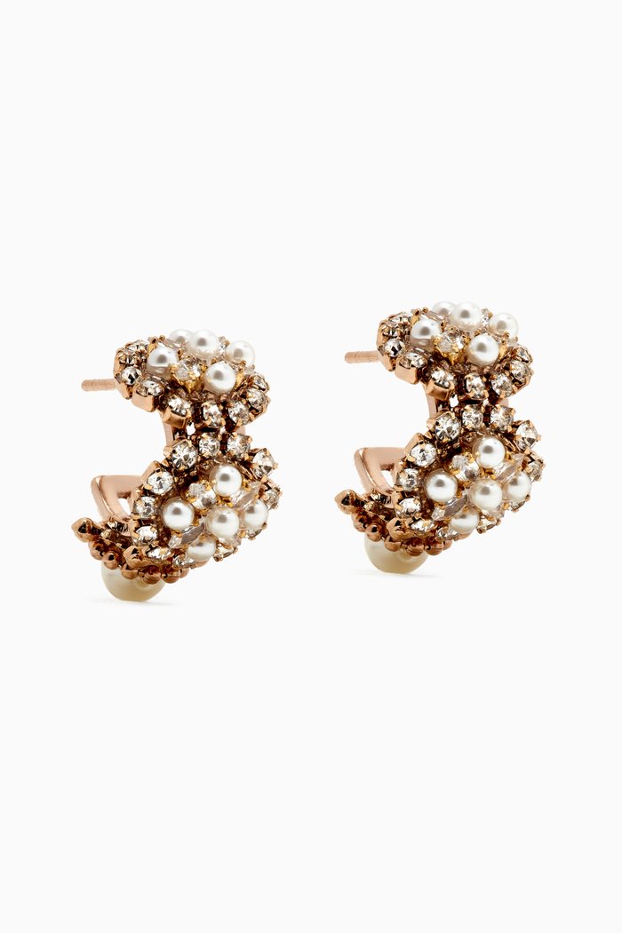 Pearl & Crystal Beaded Huggie Earrings in Gold Vermeil, White