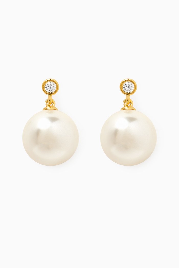 

CZ & Pearl Drop Stud Earrings in Gold-vermeil, White