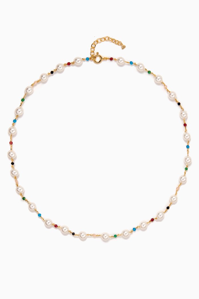 

Pearl & Multi-stone Necklace in Gold-vermeil, Multicolour