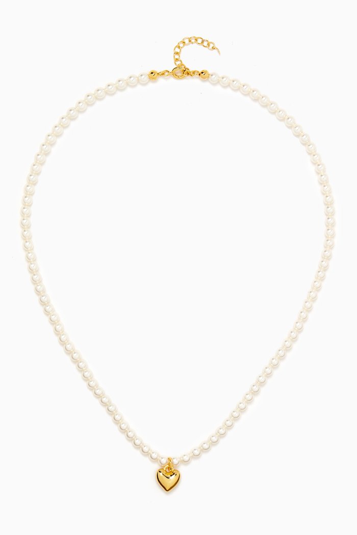

Puffed Heart Swarovski Pearl Necklace in Gold-vermeil, White