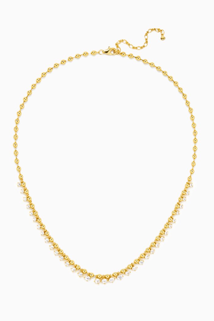 

CZ & Pearl Ball-chain Necklace in Gold-plated Brass, White