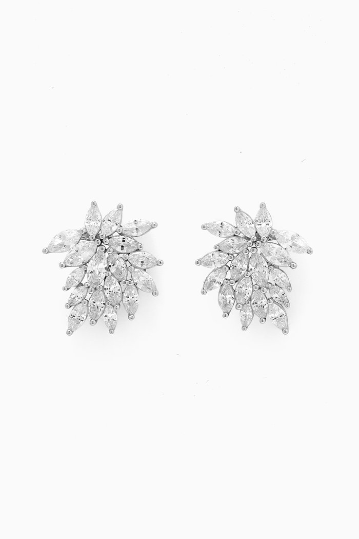 

CZ Marquis-shaped Cluster Earrings in Silver-plated Brass