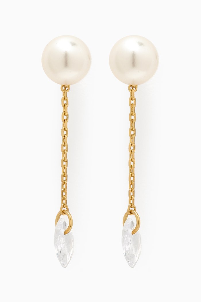 

Swarovski Pearl Drop Earrings in Plated Brass, White