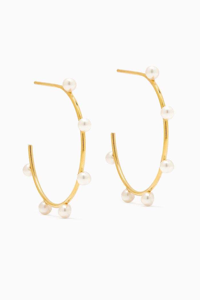 Pearl Embellished Hoop Earrings in Gold-plated Brass, White