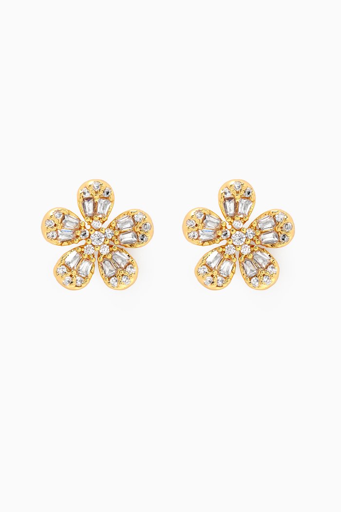 

Pavé CZ Flower Stud Earrings in Gold-plated Brass