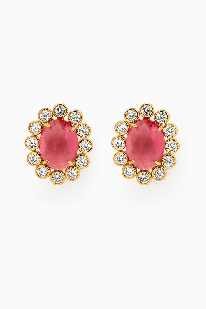 

Flower Crystal Stud Earrings in Gold-plated Brass, Pink